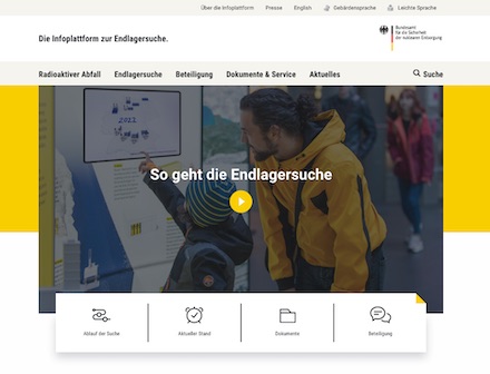 Das Informationsportal zur Endlagersuche bündelt die Informationen des Bundes zur Suche eines Endlagers in Deutschland.