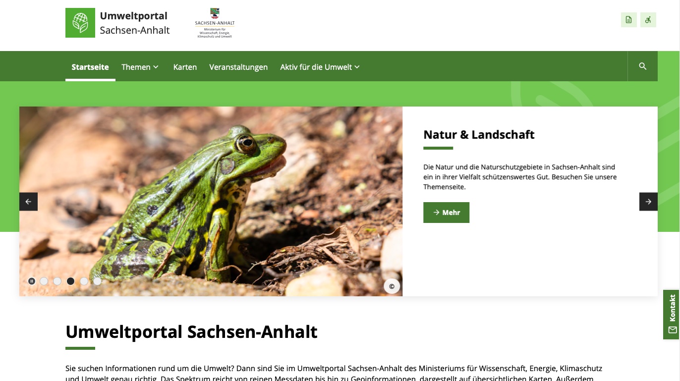Screenshot des Umweltportals Sachsen-Anhalt.