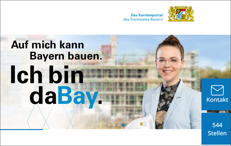 Screenshot der Startseite des bayrischen Karriereportals "Sei daBay"