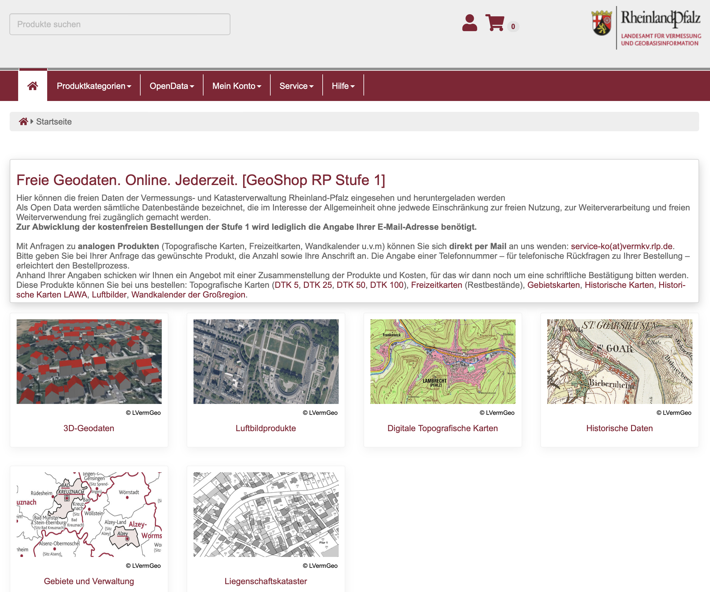 Das Bild ist ein Screenshot des Geoshops der Vermessungs- und Katasterverwaltung Rheinland-Pfalz.