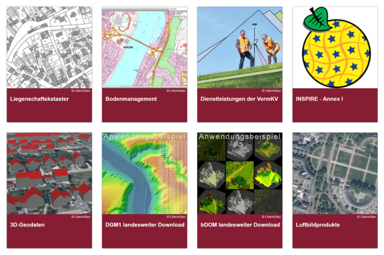 Screenshot Geoshop RLP: Navigations-Kacheln zu verschiedenen Leistungen/Bereichen