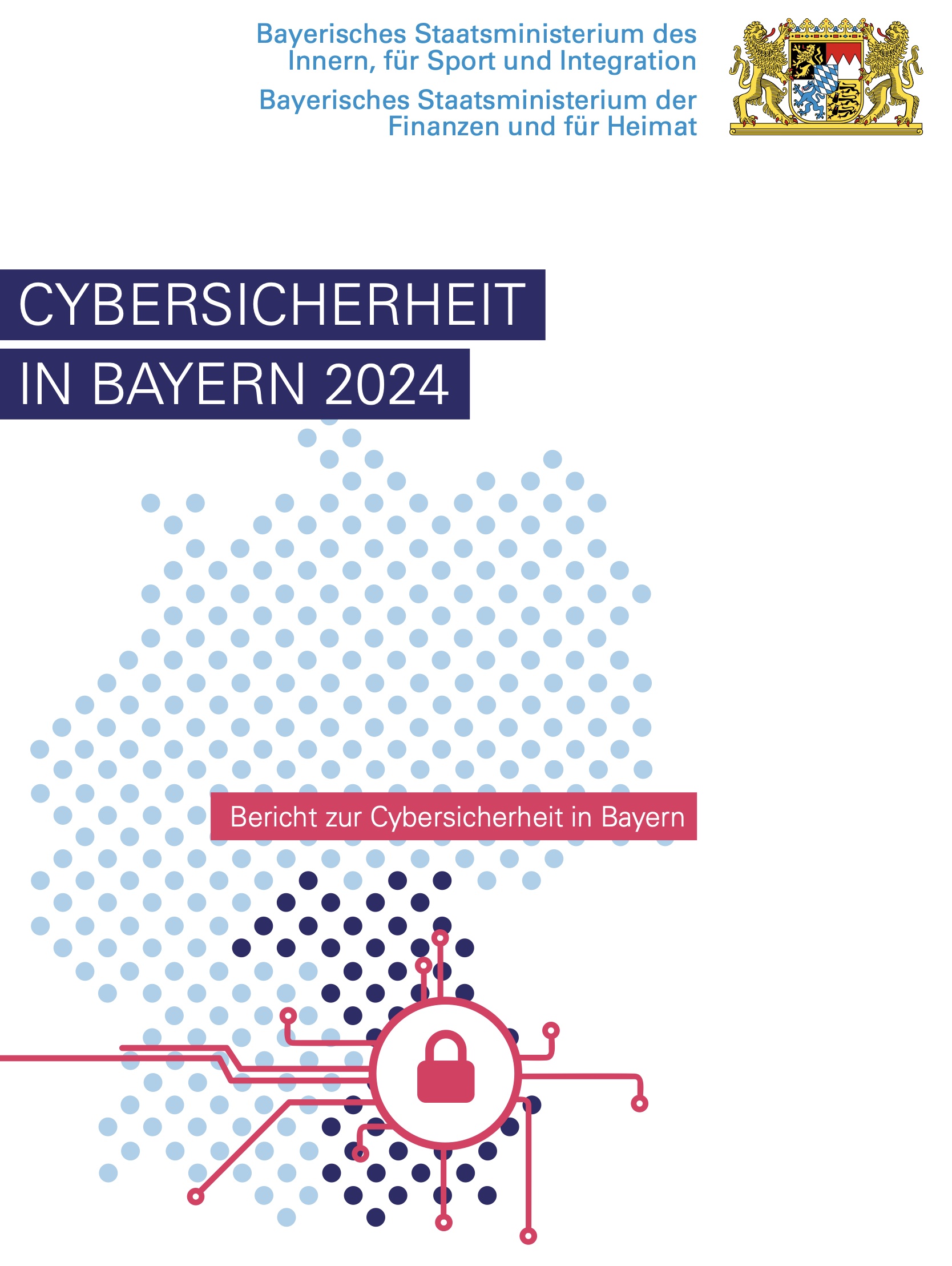 Das Bild zeigt die Titelseite des Cybersicherheitsberichts Bayern 2024.