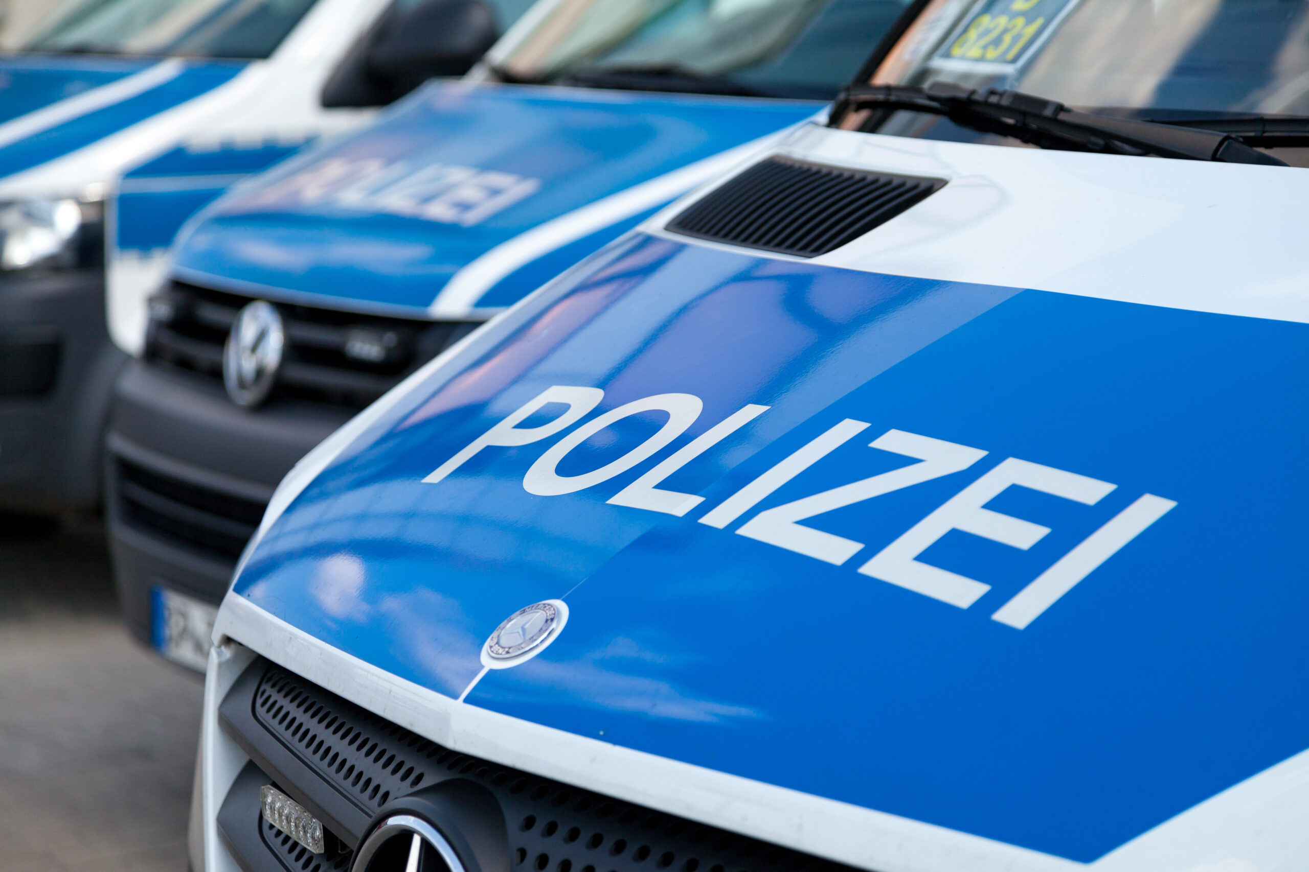 Eine Reihe deutscher Polizeiwagen