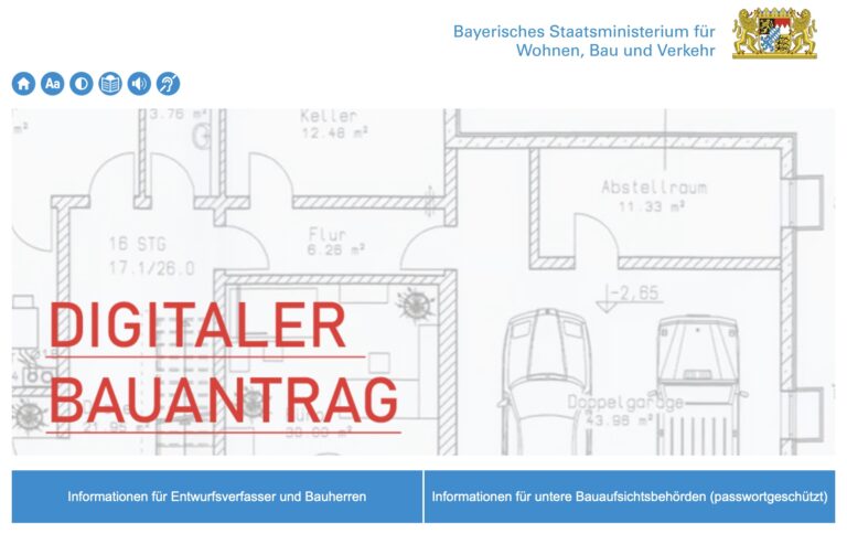 Das Bild ist ein Screenshot einer Info-Seite zum digitalen Bauantrag Bayern.