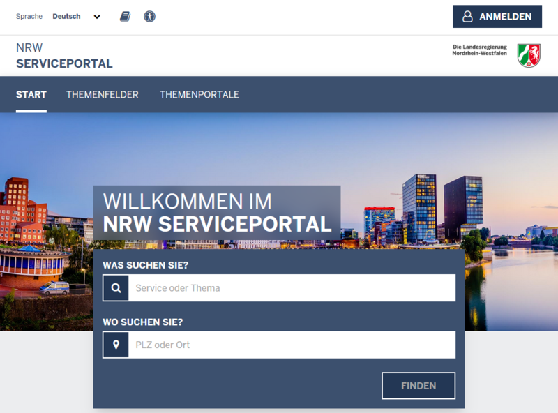 Screenshot des NRW Serviceportals